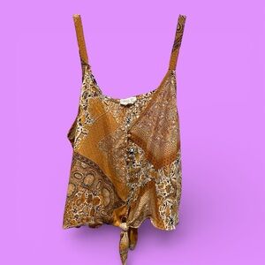 Cute flowy boho paisley button tie front crop tank smocked back festival